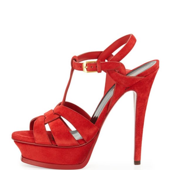 Saint Laurent Shoes - YSL red suede tribute sandals - size 38